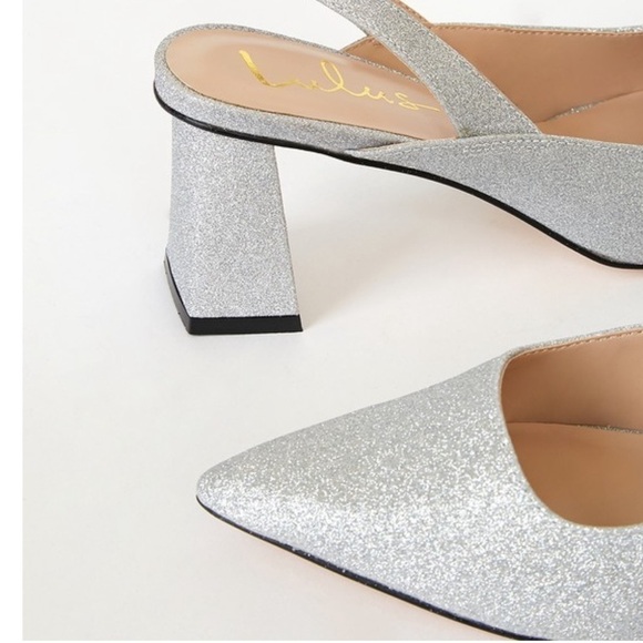 NIB LULU’S• Silver Glitter Ankle Strap Pumps 5.5 - Picture 3 of 10